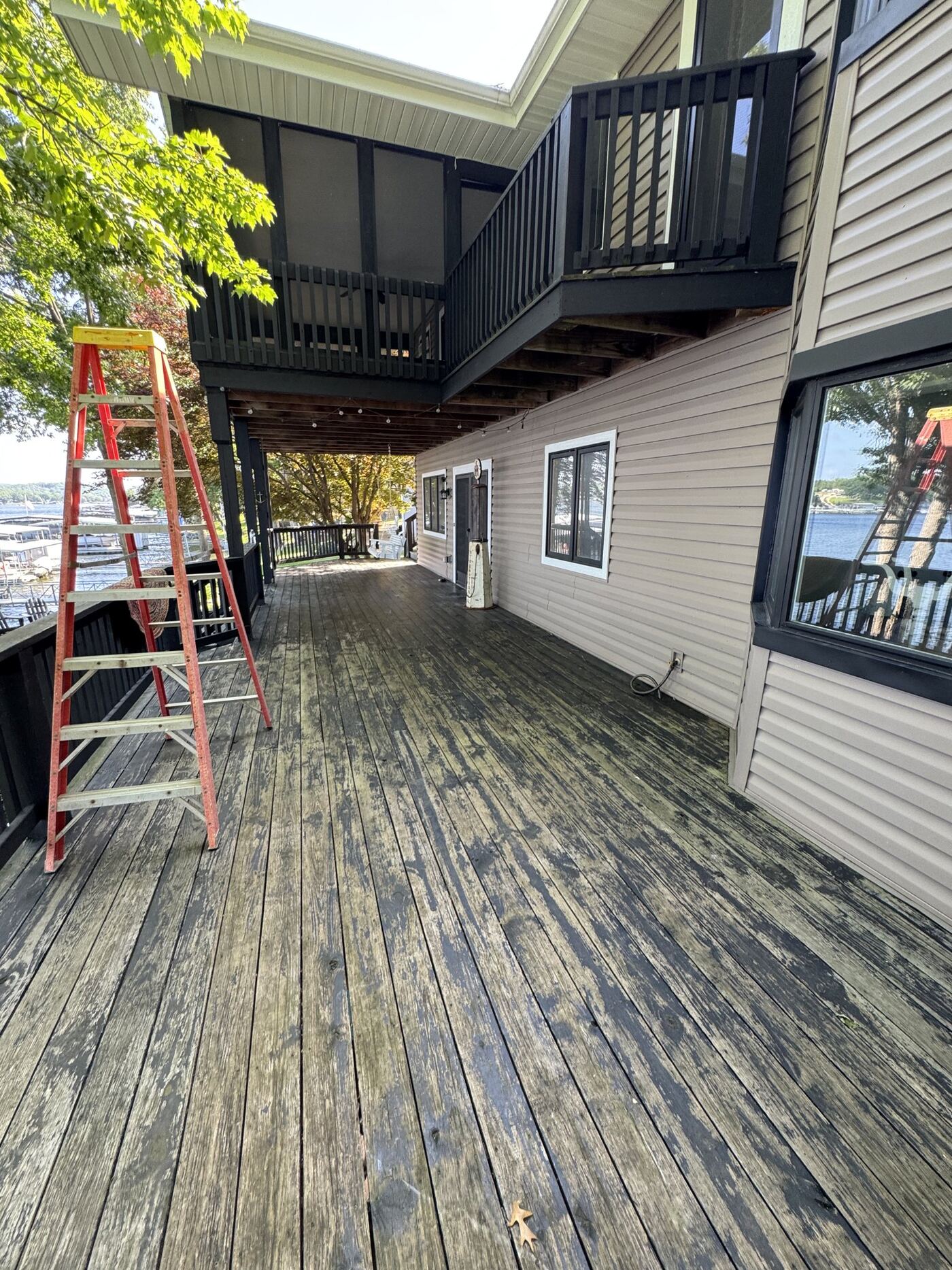 Weathered gray deck boards before staining — Myrtle Beach deck restoration